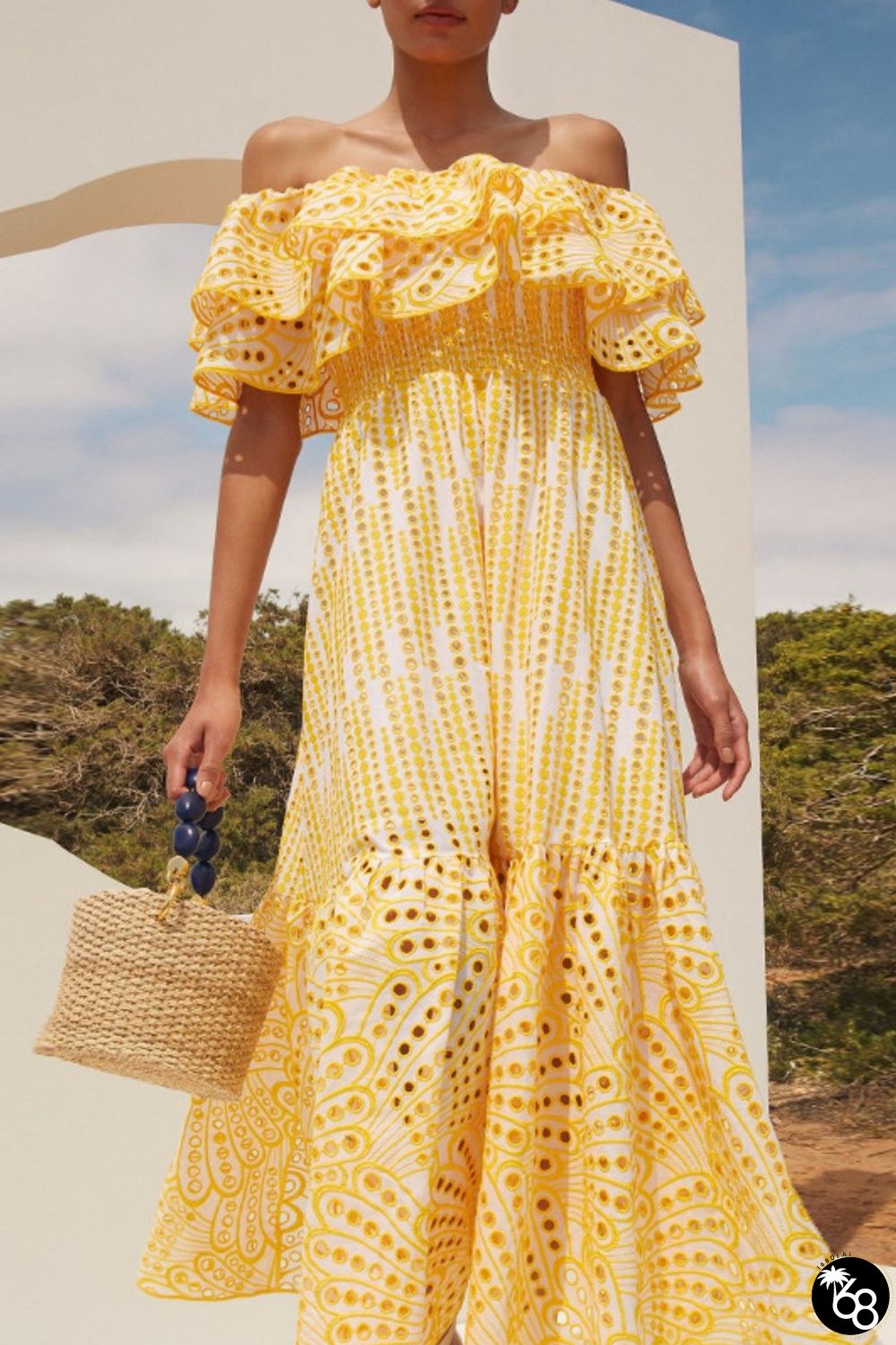 Yellow Casual Print Patchwork Off the Shoulder Long Dress Dresses | 168DEAL