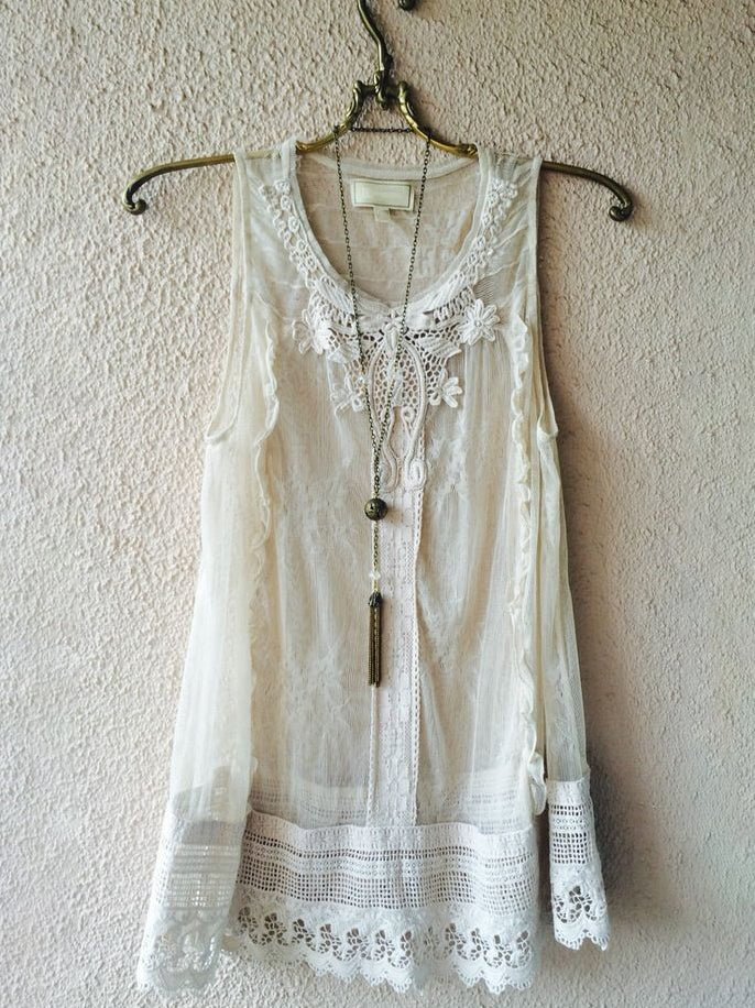 Sleeveless Round Neck Lace Linen Top