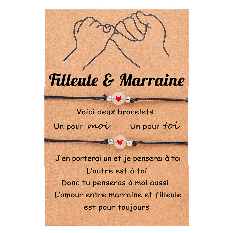 À Filleule & Marraine - 2PCS Ensemble de Bracelets Cœur Jessemade FR