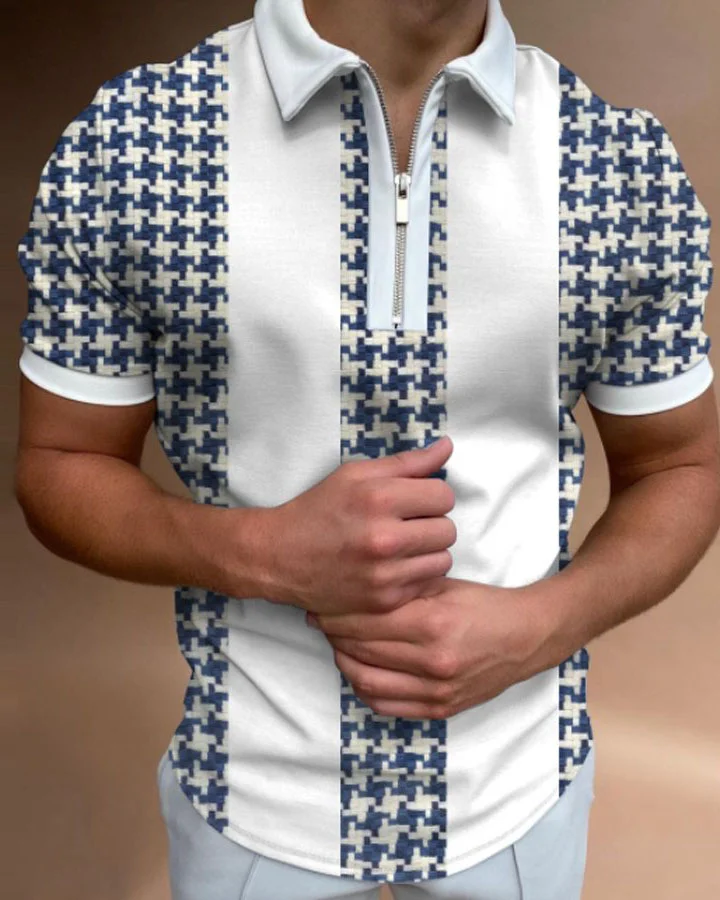 Men's Fashion Colorblock Casual Polo Shirt
