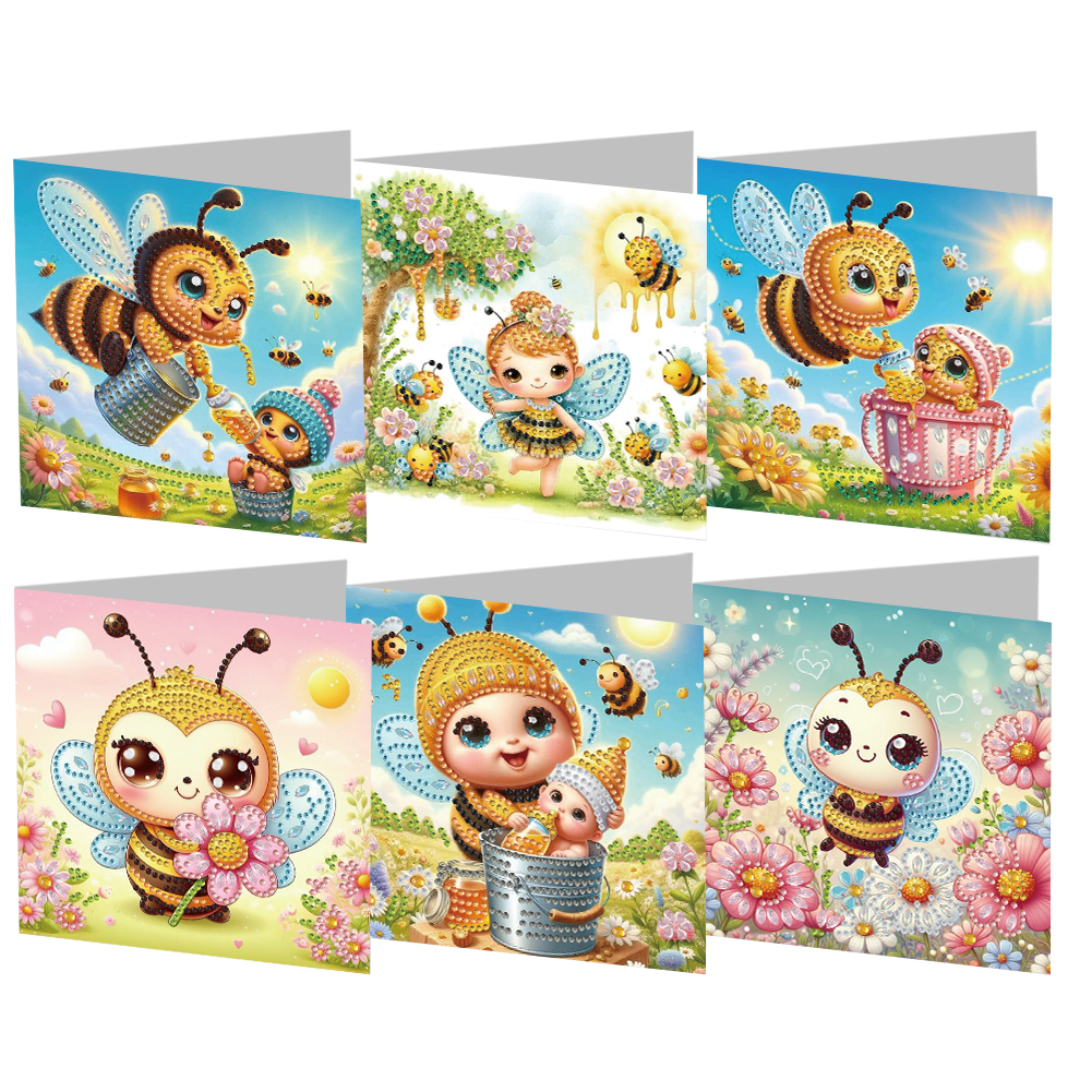 6Pcs Bees Diamond Painting Card Diamond Drawing Card for Family Friends Gift