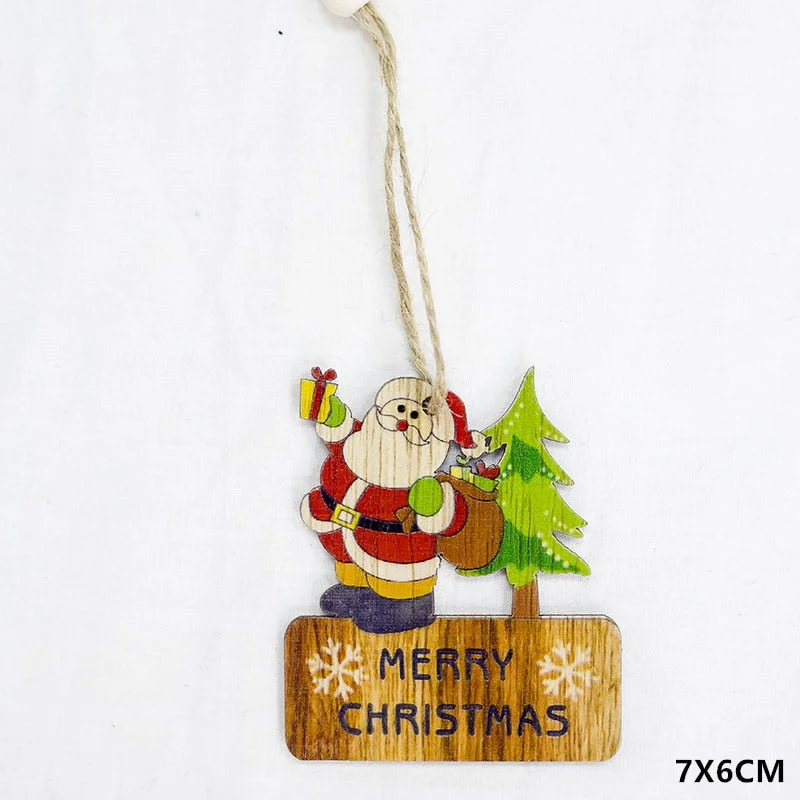 2022 New Year Xmas Elk Wood Craft Christmas Tree Ornament Noel Christmas Decoration for Home Wooden Pendant Navidad 2021 Gift