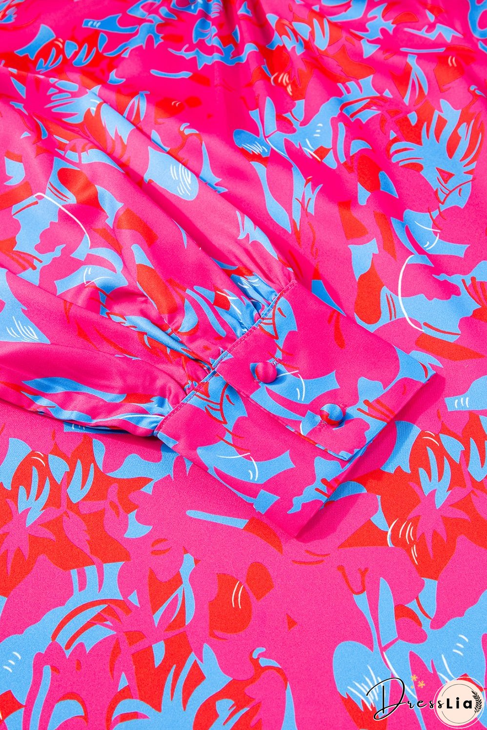 Purple Printed Bubble Sleeve Mock Neck Blouse