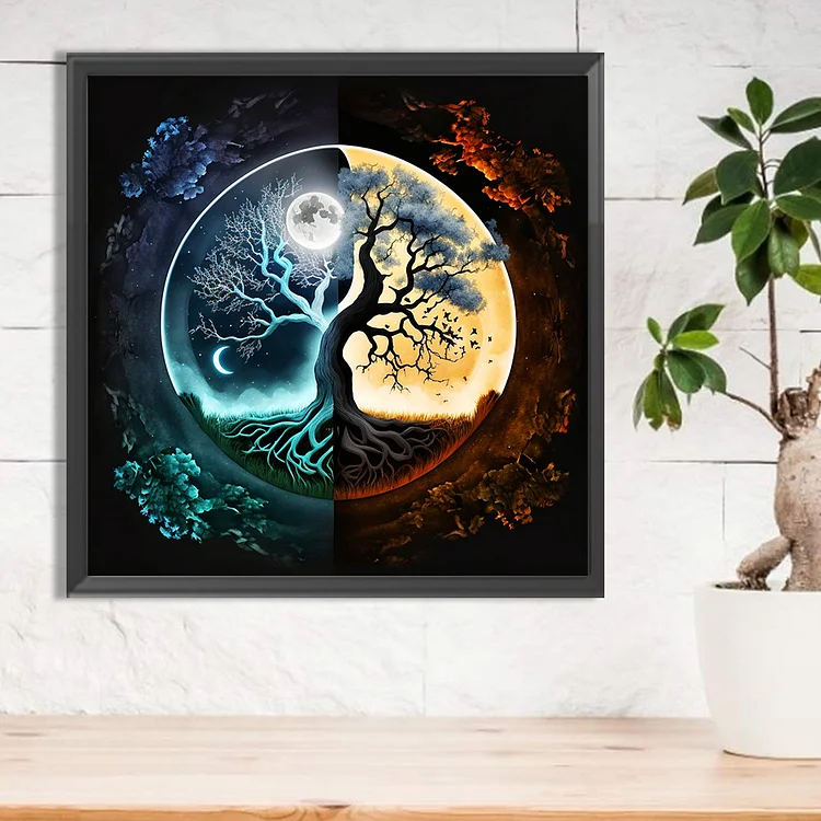 Huacan 5D Diamond Painting Kit Yin Yang Tree Embroidery Kit Full