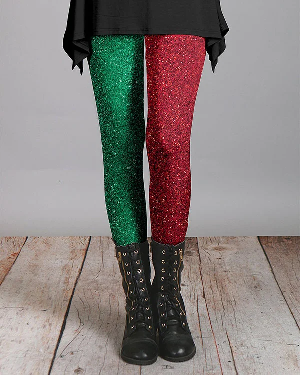 Christmas Red and Green Patchwork Leggings-