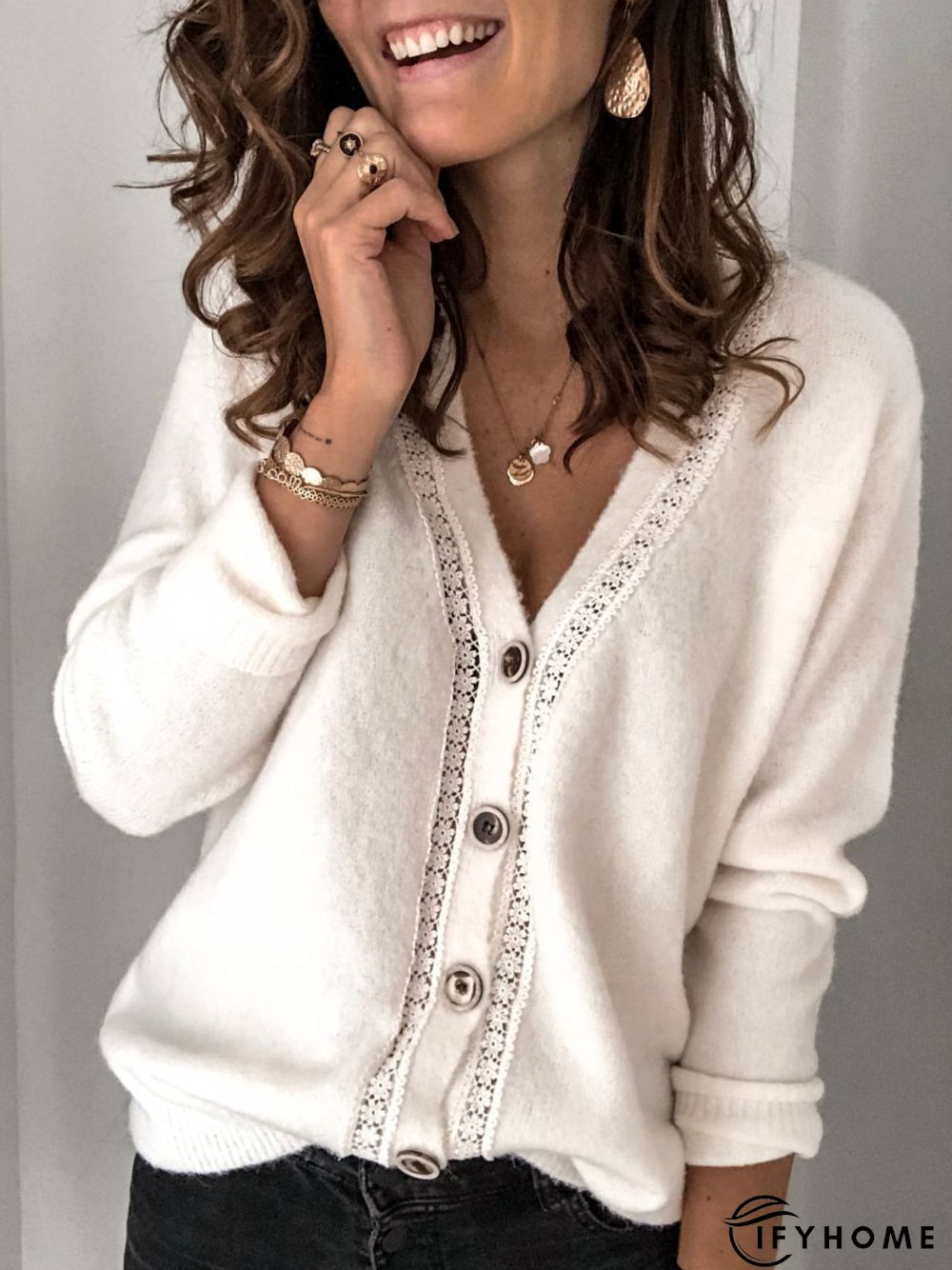 White Long Sleeve Casual Knitted Coat | IFYHOME