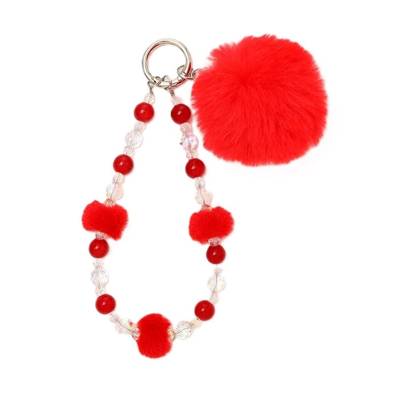 Basic Commute Round Arylic Plush Beaded Keychain