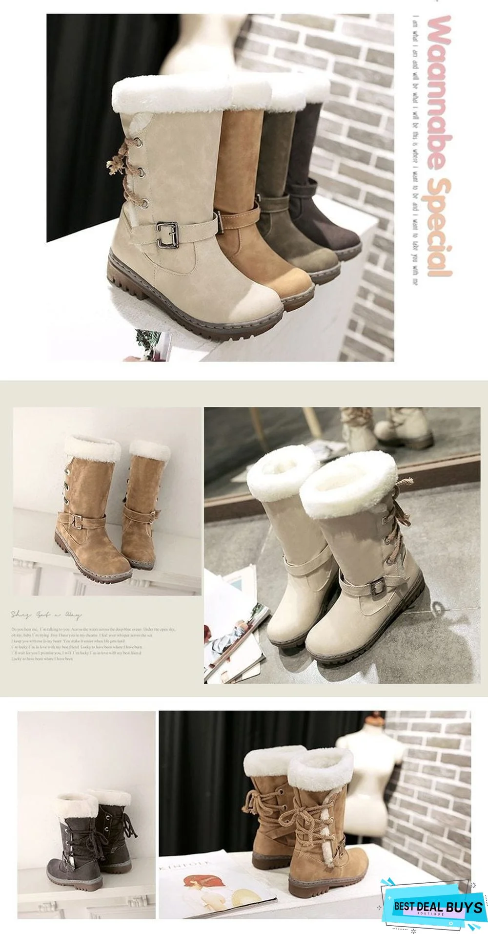 Women Leather Warm mid-calf Plush Fur Velvet Boots Booties Snow Shoes