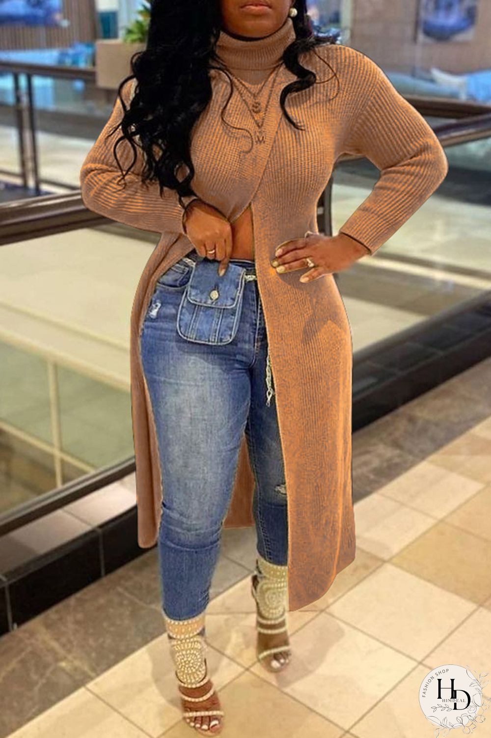 Apricot Casual Solid Patchwork Slit O Neck Tops