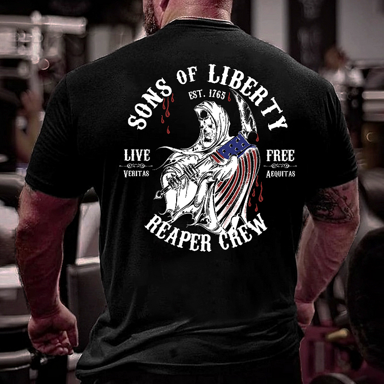 Sons of Liberty Reaper Crew Live Free Veritas Aequitas T-shirt