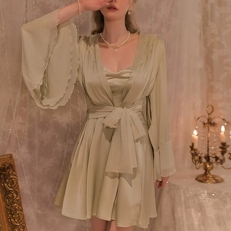 Sdrawing Sdrawing Lace Mesh Mesh Red Ice Bathrobe Home Dress Nightgover 2025 New Female Sexy Robe