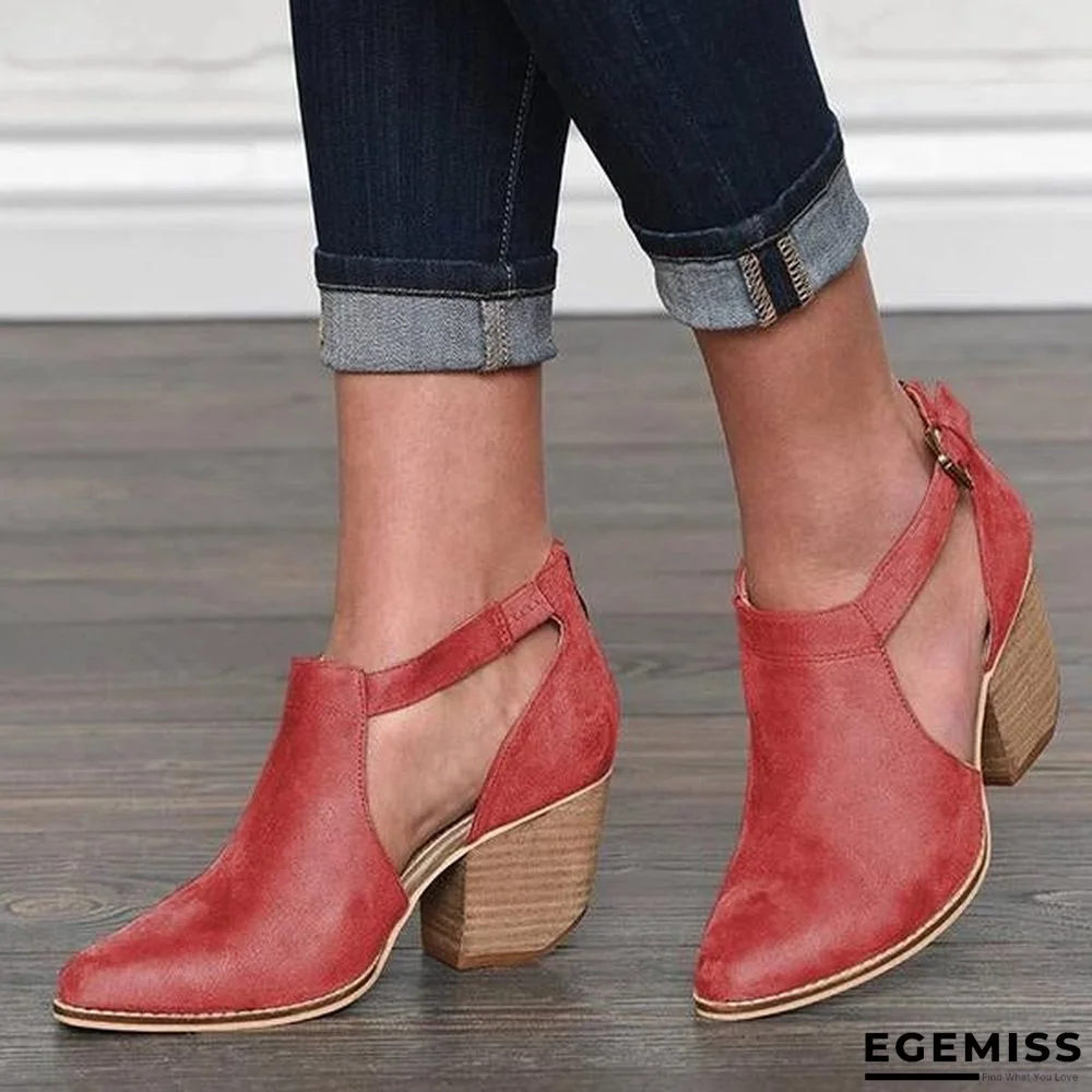 Buckle Cut Out Chunky Heel Zipper Boots | EGEMISS