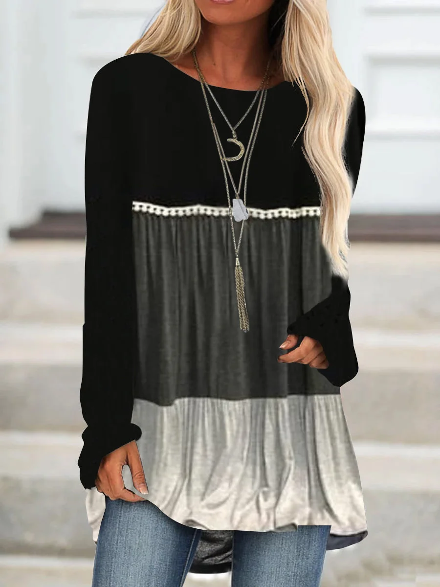 Women Scoop Neck Long Sleeve Dress