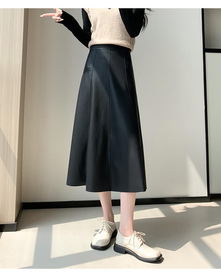 Googlygenius Vintage Fashion 2024 Ladies Pu Leather High Waist Skirt Black Coffee Elegant A-line Long Skirts Women Autumn Winter Loose Skirt