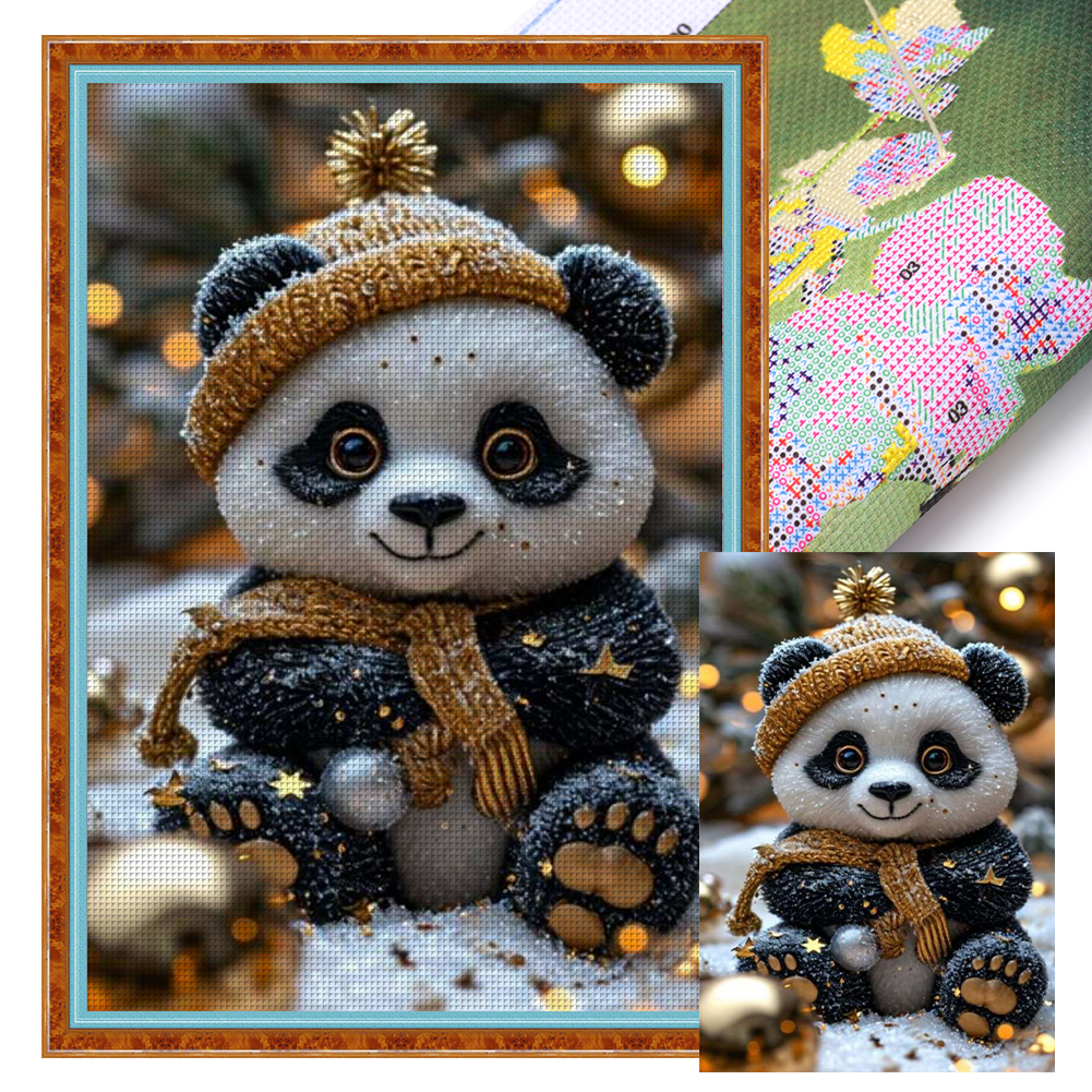 Panda In The Snow Full 11CT Pre-stamped Canvas(40*60cm) Cross Stitch
