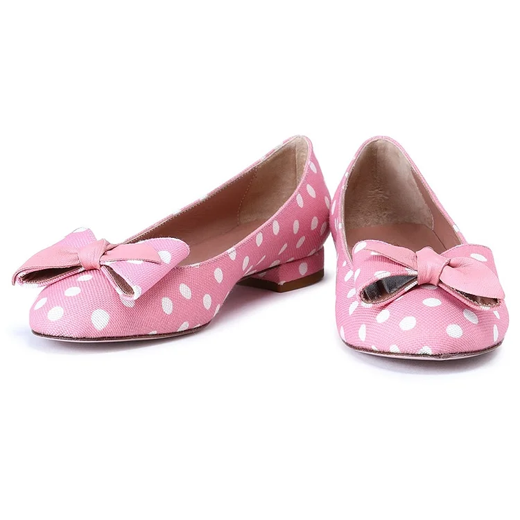 Pink Polka Dots Bow Comfortable Flats |FSJ Shoes