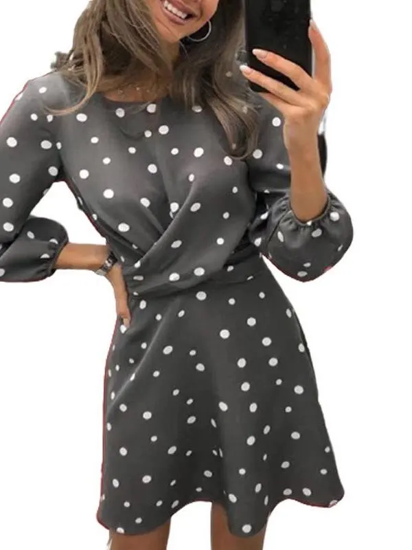 Women's Crewneck Polka Dot Formal Dress