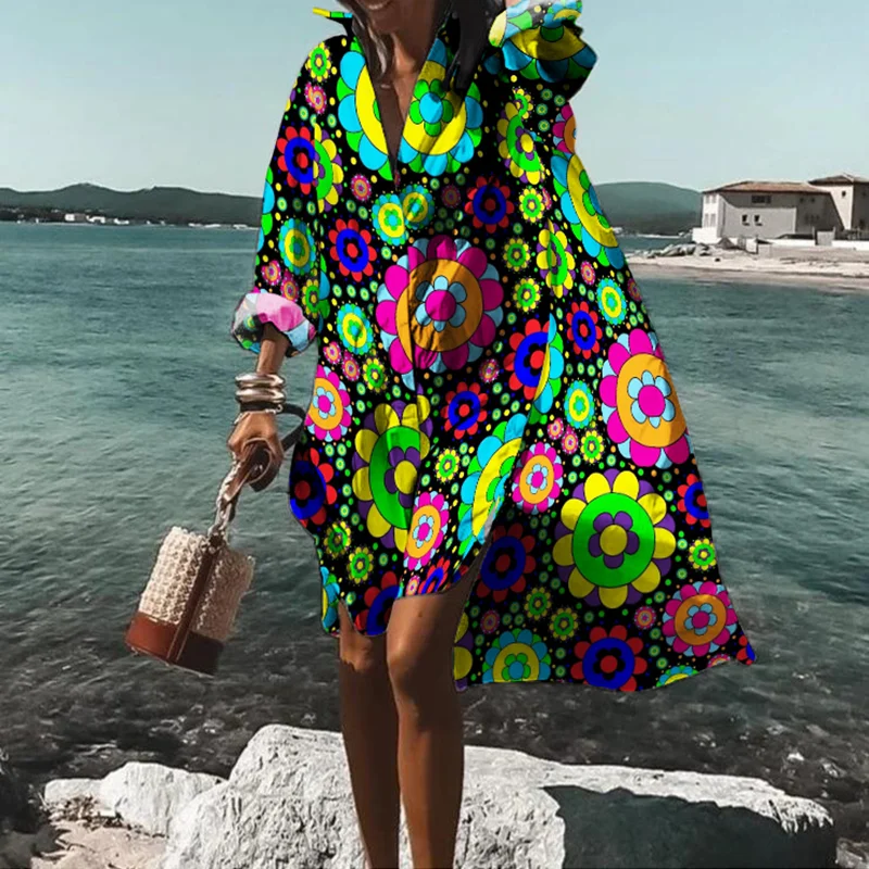 Colorful Print Loose Midi Dress