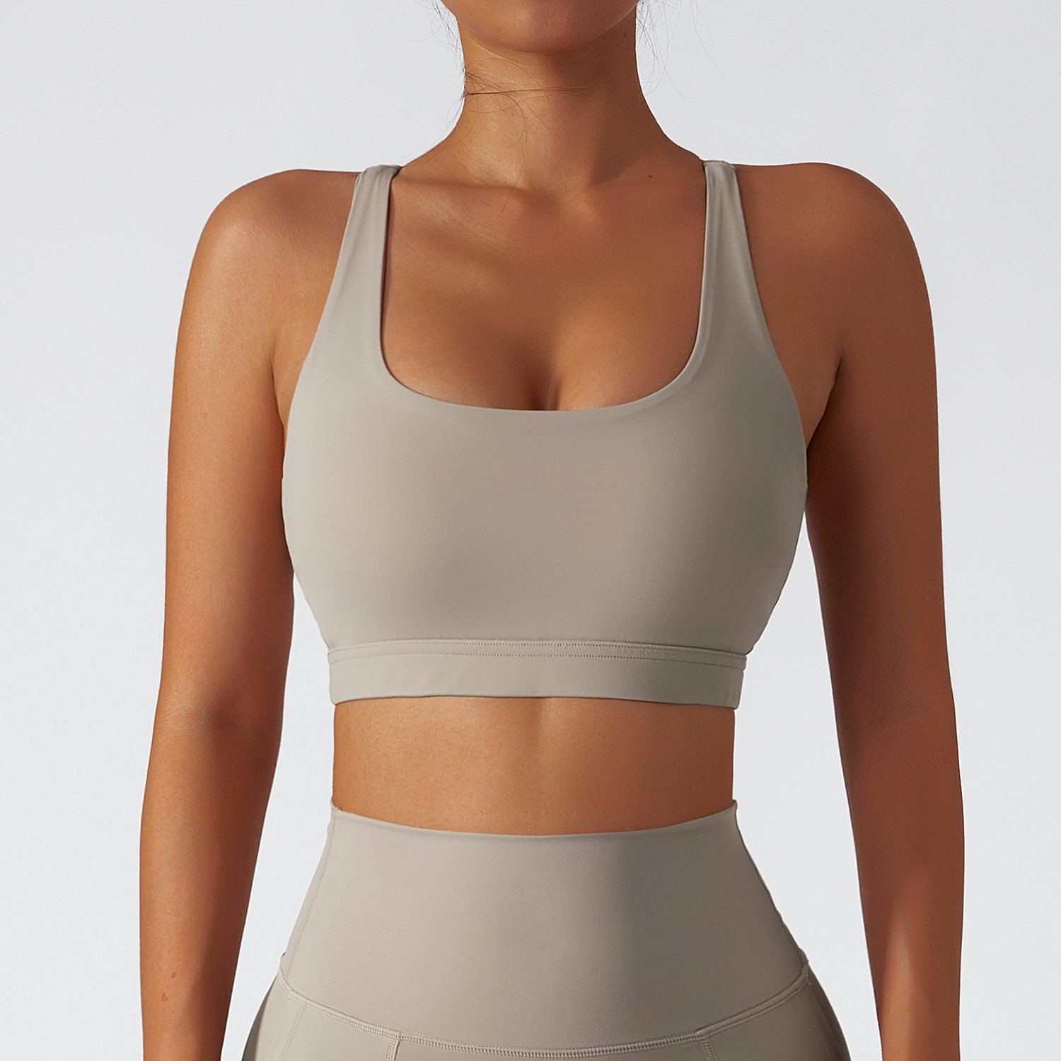 Buy Hergymclothing Oat Milk sustainable recycled 4 way stretch ethically made naked feel high support racerback running sports bra with removable online