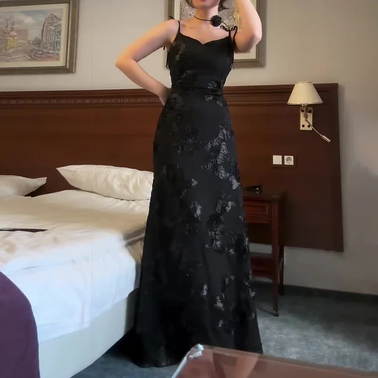 Black Jacquard Strap Maxi Dress