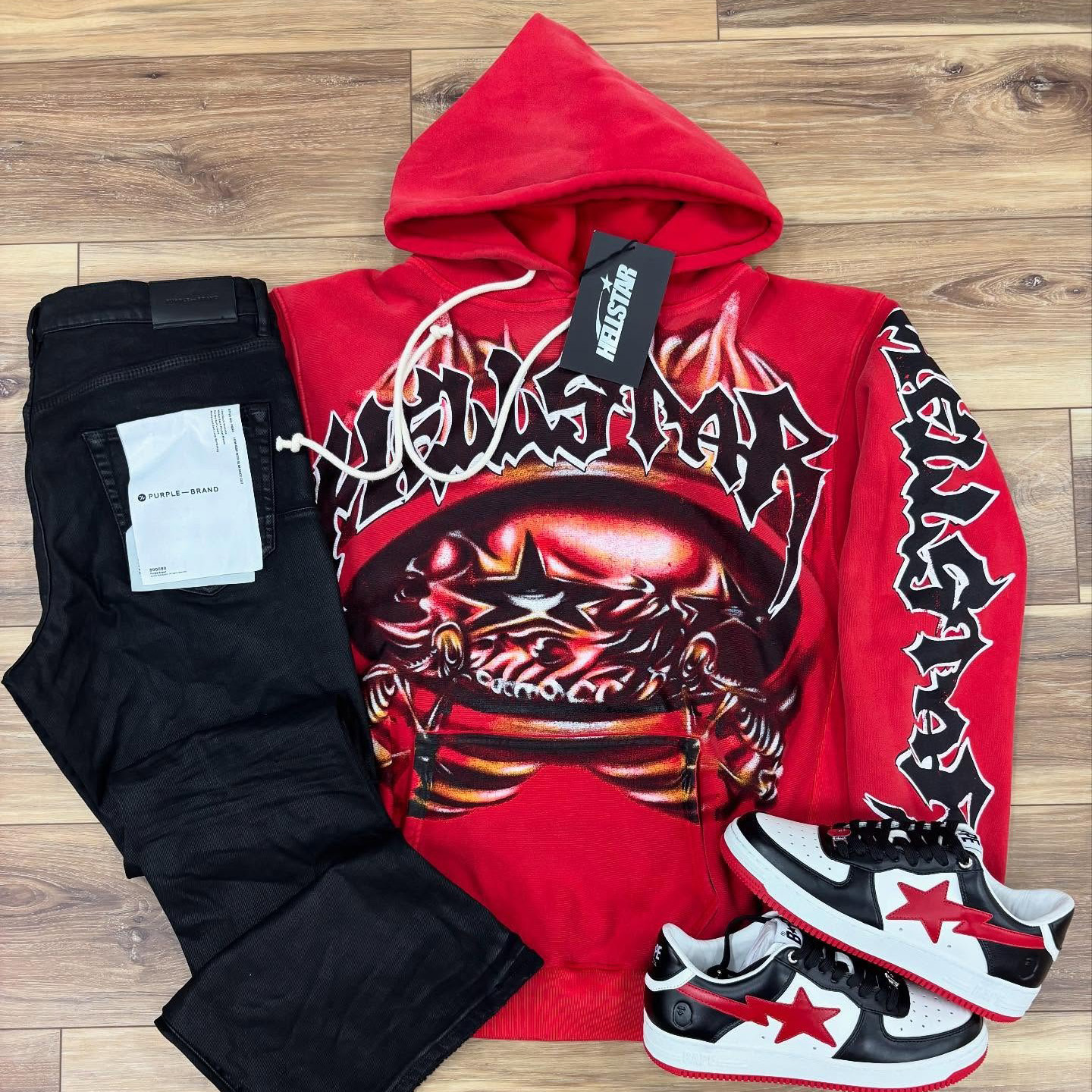 Hellstar Records Red Cotton Long Sleeve Hoodie