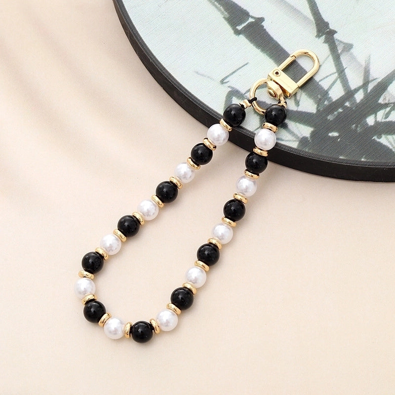 Basic Geometric Artificial Pearl Natural Stone Beaded Mobile Phone Chain