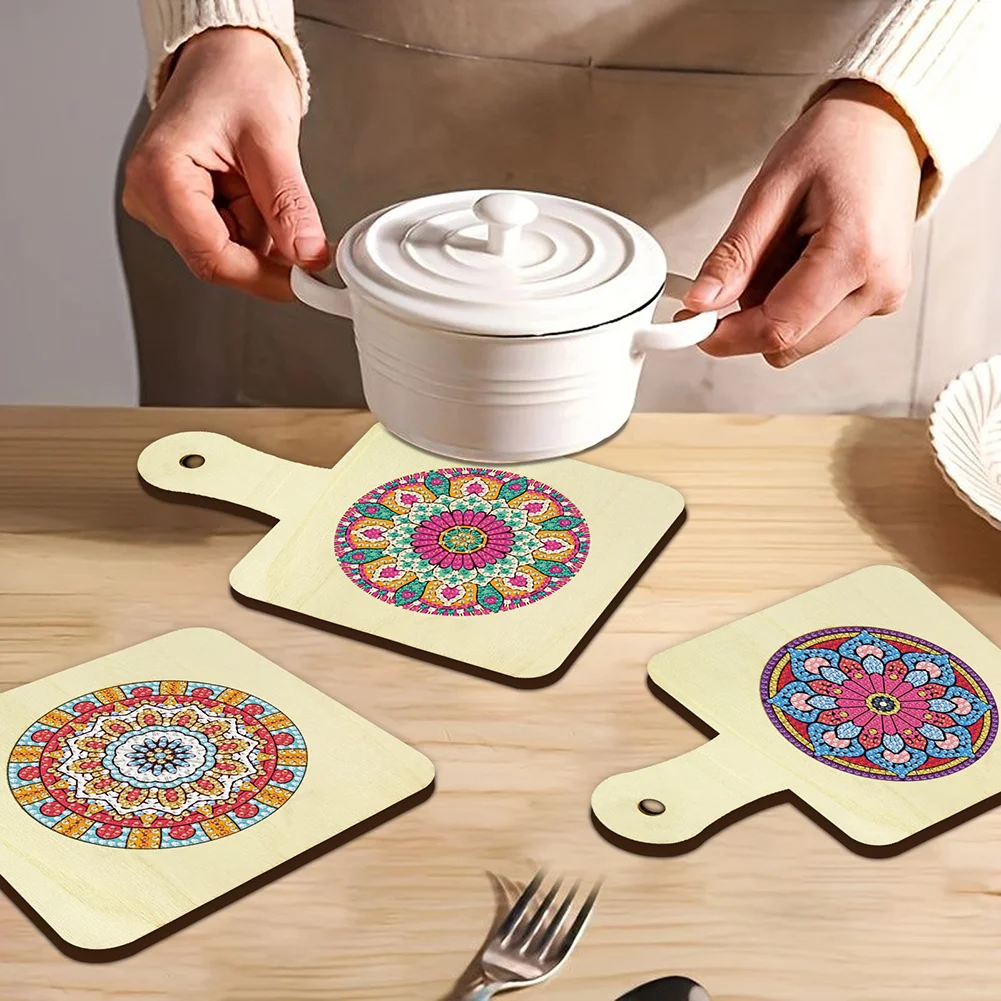 4Pcs Mandala DIY Diamond Painting Placemats Rhinestone Table Mats for Adults