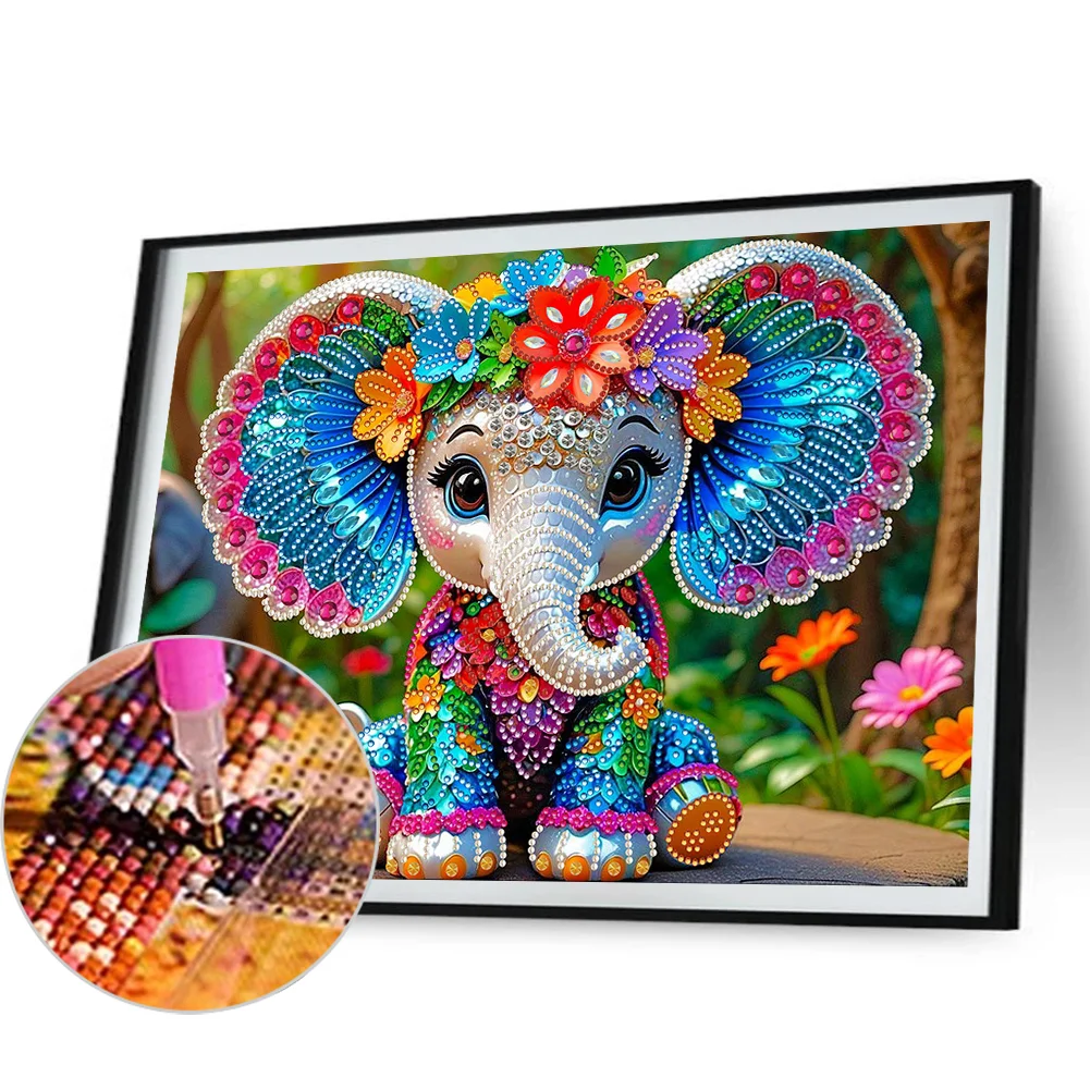 Diamond Painting - Partial Special Shaped Drill - Flower Elephant(Canvas|40*30cm)