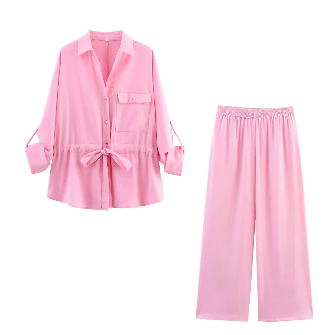 Nigikala Nigikala Women's 2025 Summer Drawstring Long-Sleeved Shirt + Casual Pants Set Women's B88851/2F