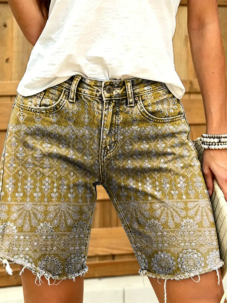 Women's Vintage Floral Print Denim Shorts