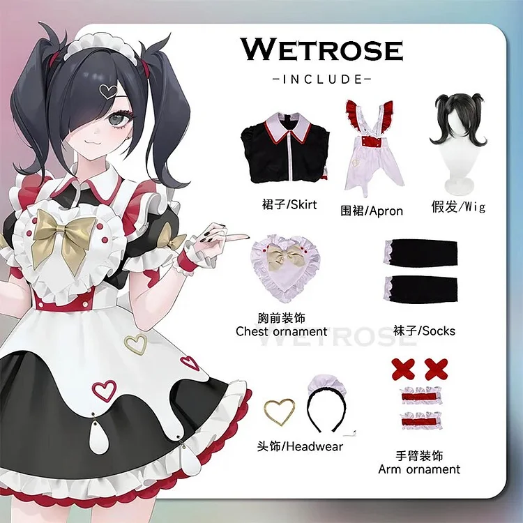 【Wetrose】NEEDY GIRL OVERDOSE Maid Dress Amechan K Angel Cosplay Costume Jirai Kei Game Full Set Chou Zetsu Sai Kawa Ten Shi Chan Cos