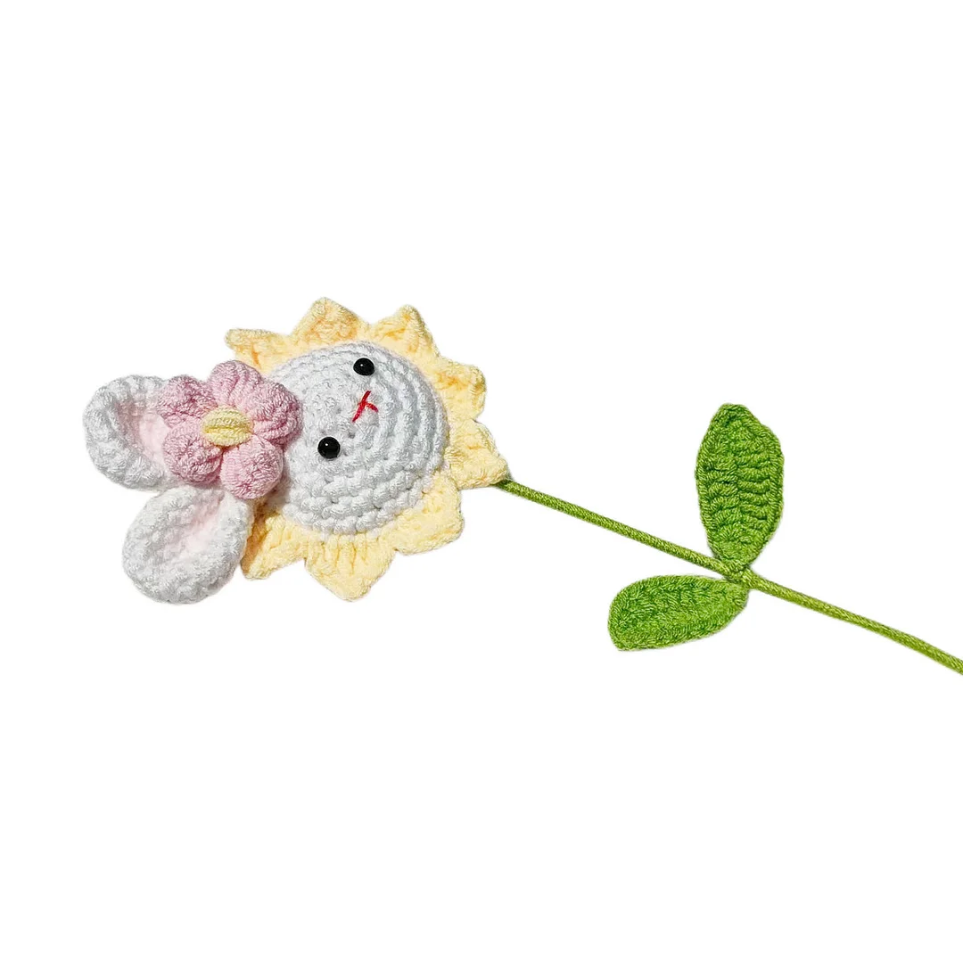 Zingj Zingj Woven Rabbit Head Sunflower Sunflower Wool Knitting Flowers Send Bestie Imitation Bouquet Finished Products
