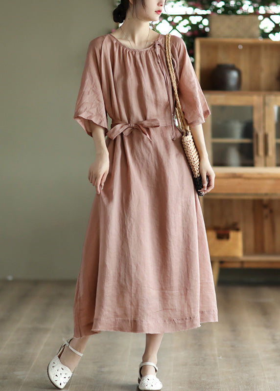 VCSHOES Novelty Pink Wrinkled Patchwork Solid Maxi Dress Summer