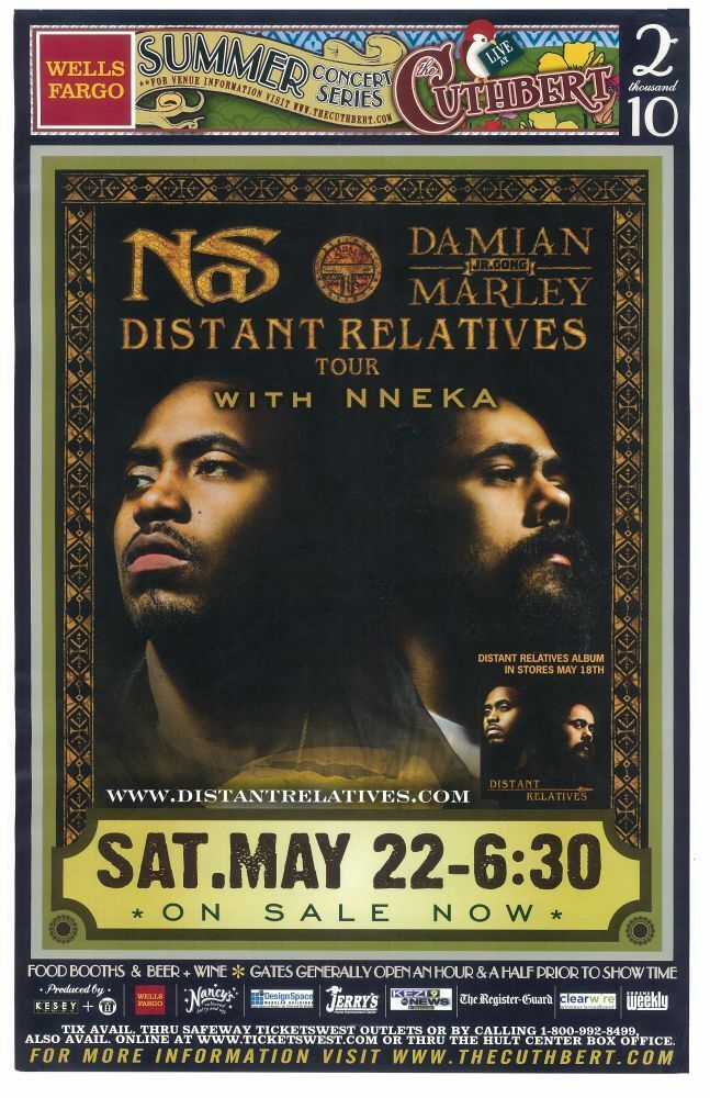 NAS & DAMIAN MARLEY 2010 Gig POSTER Eugene Oregon Concert