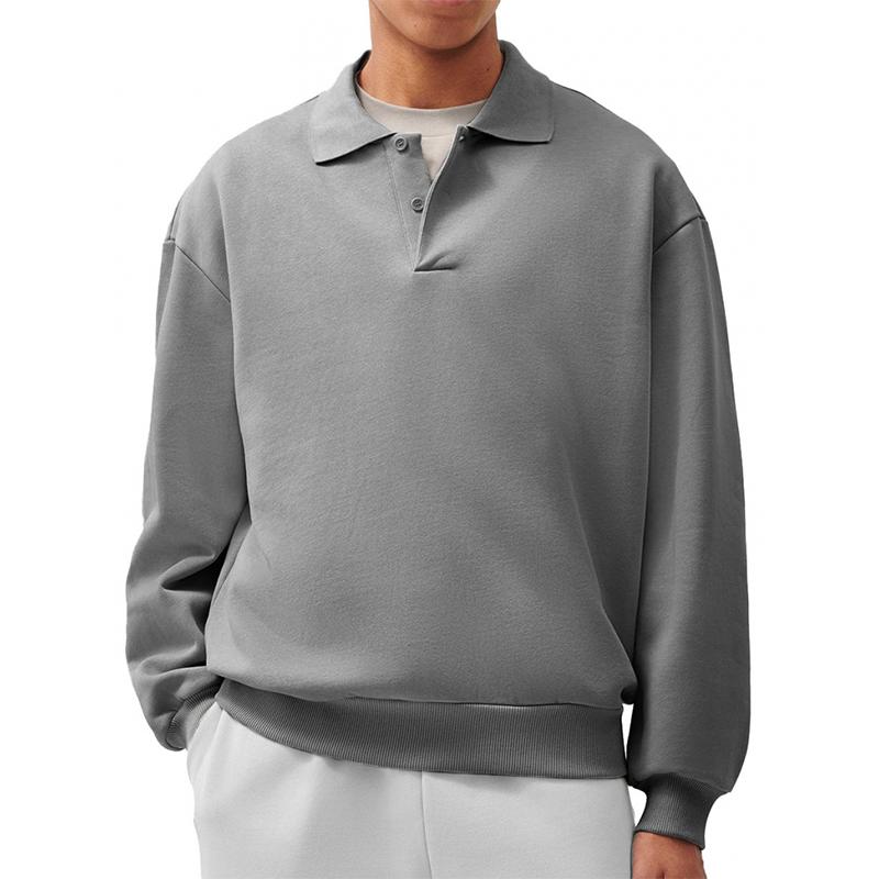 Men's Solid Color Loose Lapel Long Sleeve Sweatshirt 21035544Z