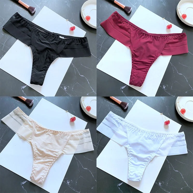 4PCS/Set Women Panties Sexy Seamless Panties Perspective Female Underpants G-string Thong Solid Color Pantys Intimates Lingerie