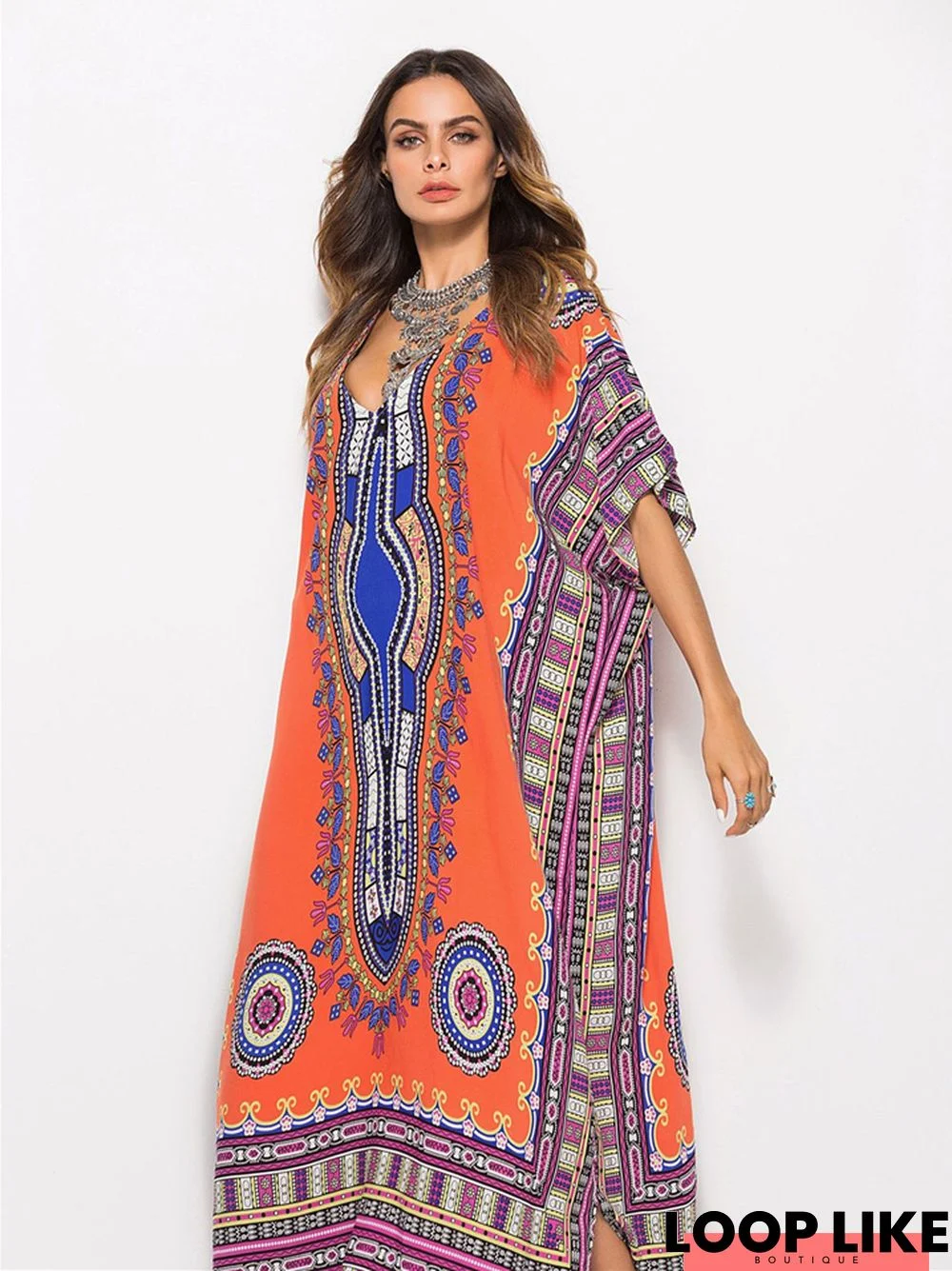 Spring and Summer Women's Dress Large Hot Print Casual Fashion Dress Robe Beach Skirt