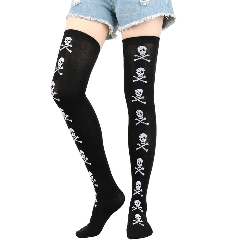 Halloween Retro Women’s Bat Blood Stains Skull Polyester Cotton Over The Knee Socks A Pair