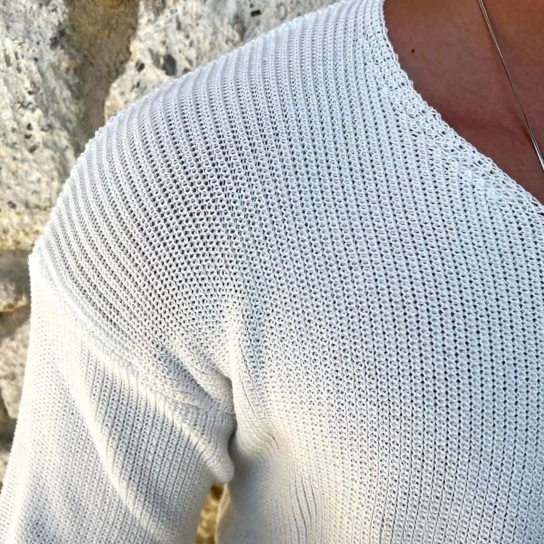 Knitted Wool 3/4 Sleeve Solid T-Shirt-inspireuse