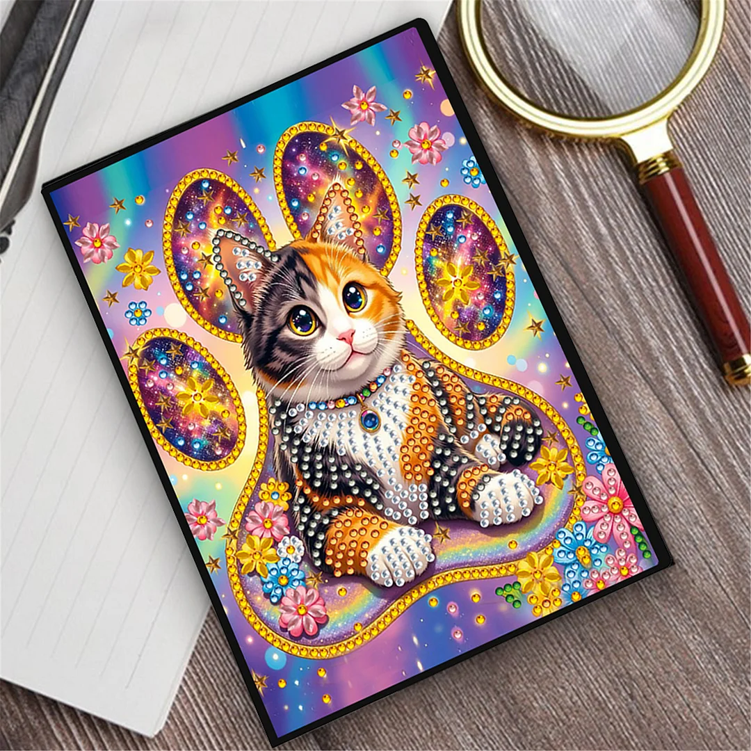 DIY Flower Diamond Painting Journals Notebooks 50 Pages A5 No Lines Special Shaped Diamond Art Kits for Beginners Craft Lovers and Artists (Cat)