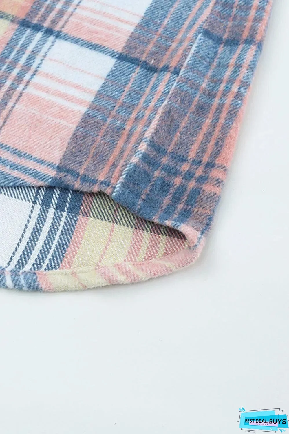 Pink Black/Pink Plaid Flap Pockets Shacket