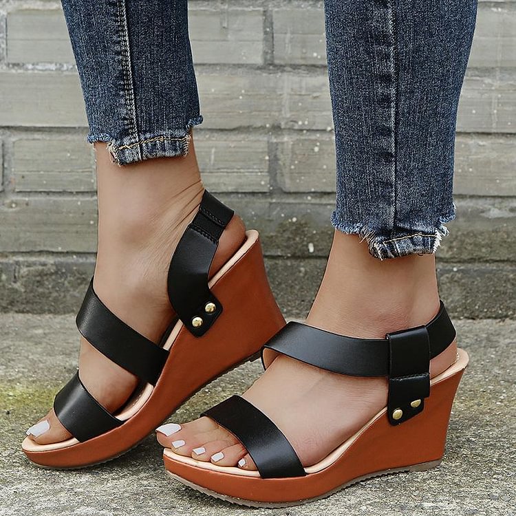 Square Head Rubber Fish Mouth Slope Heel Sandals