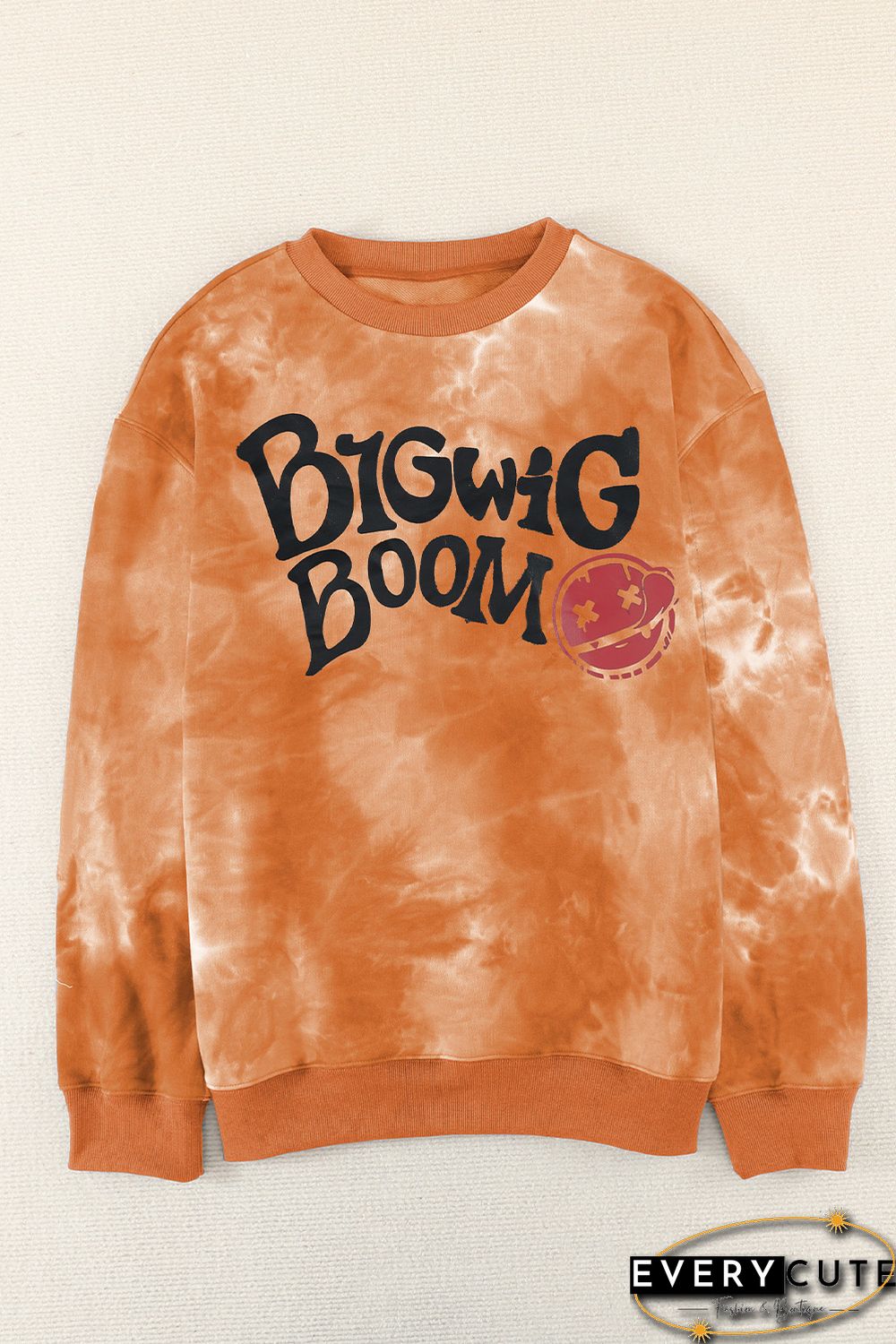 Orange Tie-dyed Letter Print Crew Neck Men's Graphic Sweatshirt