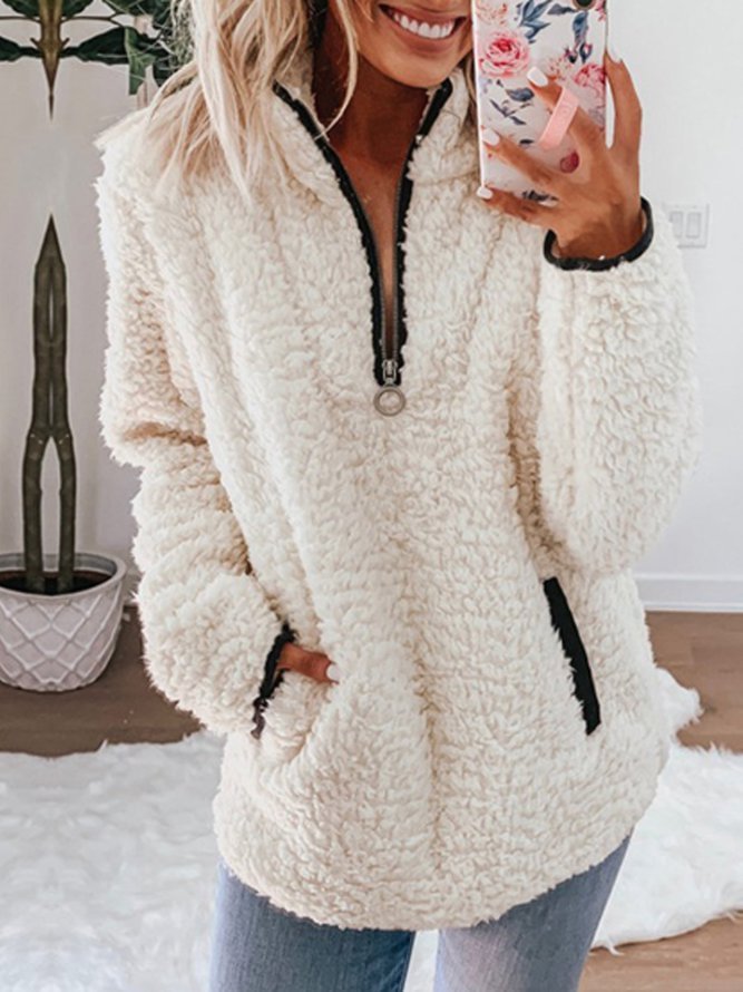 Casual Long Sleeve Patchwork Zipper Sweatshirts