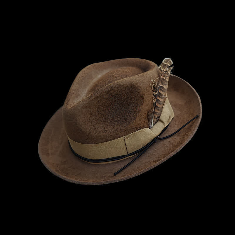 Felt Cowboy Hat With Aged Camel Feathers