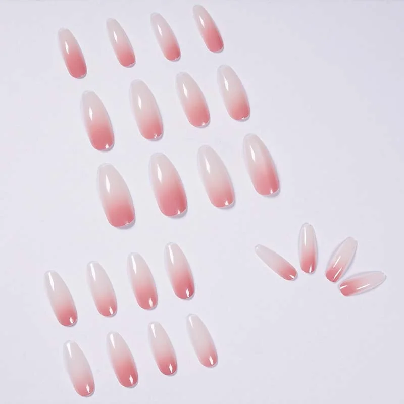 24PCS/box artificial nails with glue Milky white pink Gradients long Ballet Nail stick fake nail tips full cover acrylic-Nail Inspo
