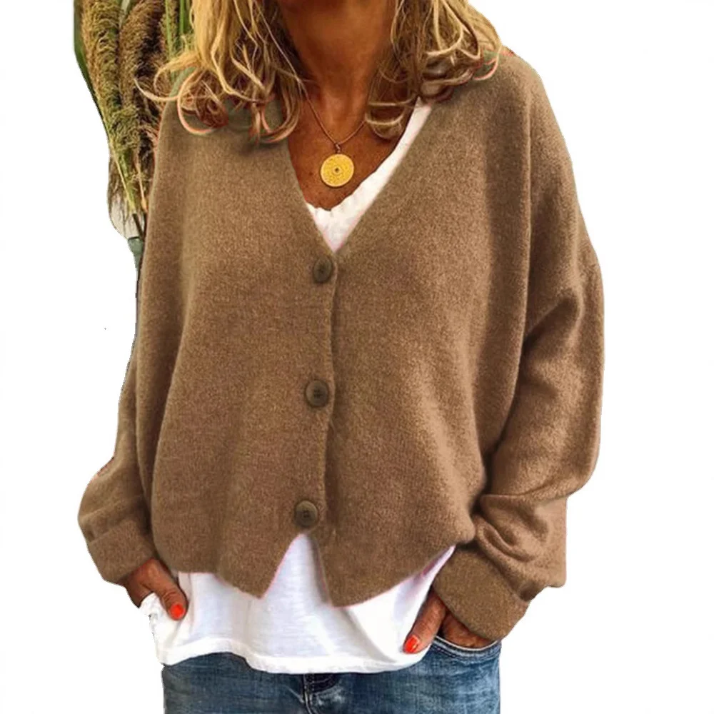 Wongn Wongn And Winter Women's Sweater Cardigan Pure Color Long Sleeve V Neck Sweater Women