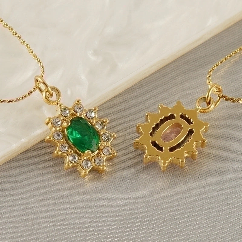 Stainless Steel 18K Gold Plated Glam Shiny Plating Inlay Sun Water Droplets Heart Shape Zircon Pendant Necklace