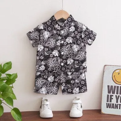 Boys/Girls Short-sleeved Shirt+Shorts Set 2021 Summer New Fashionable and Handsome 1-2-3-4-5 Years Old Kids Beach Vacation Suit