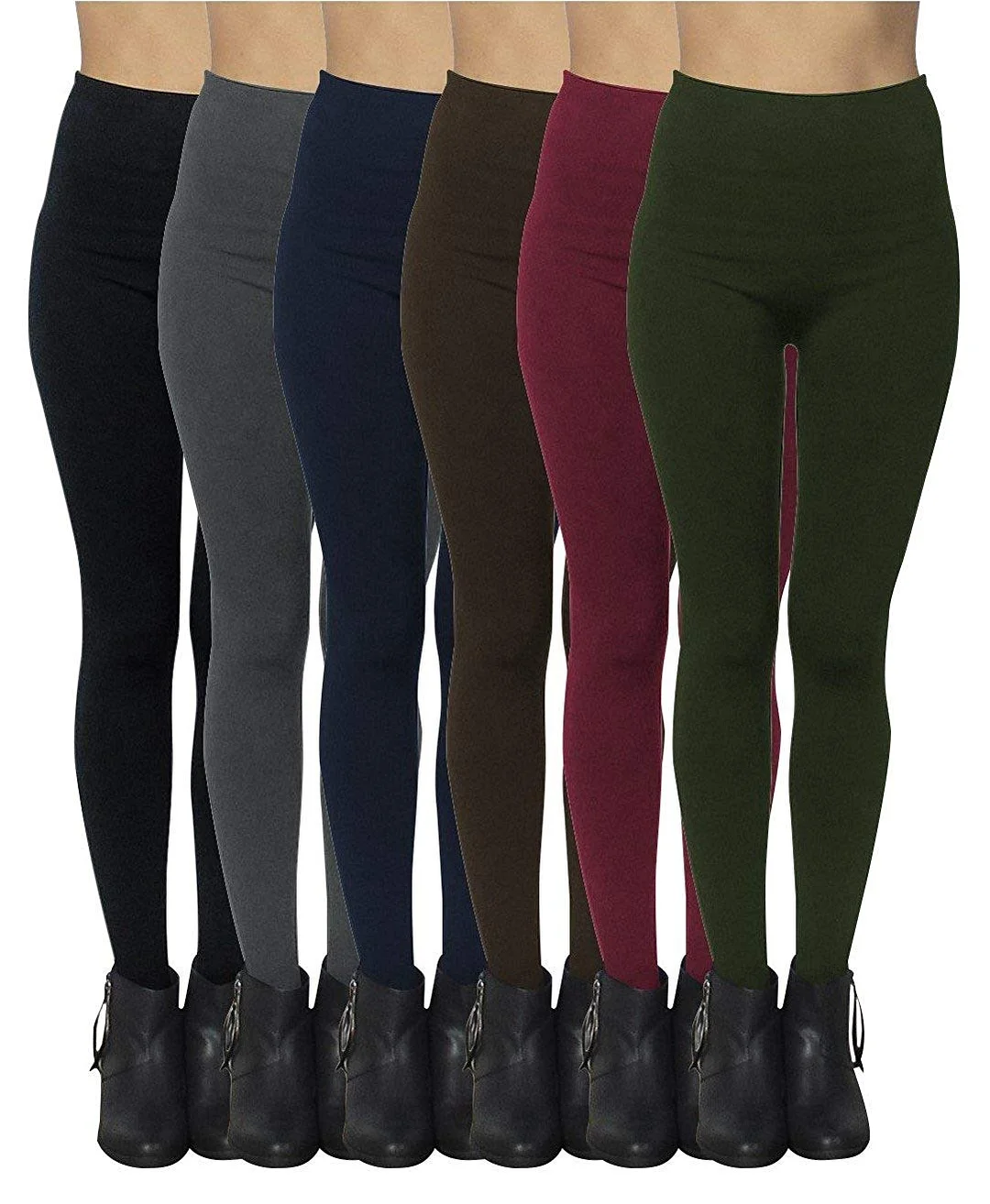 6 Pack Seamless Fleece Lined Leggings for Women - Winter, Workout & Everyday Use - One Size